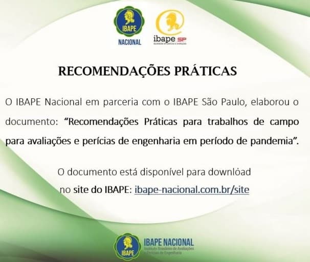 Recomendações práticas para trabalhos de campo para avaliações e perícias de engenharia em período de pandemia